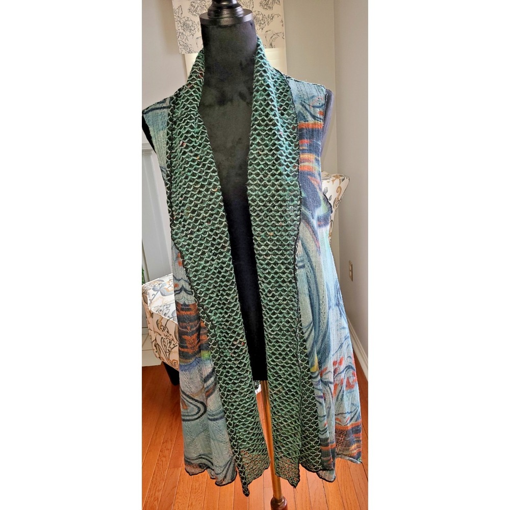 Women's This & That Teal Multi Color Open‎ Sleeveless Cardigan XL FairyGoth